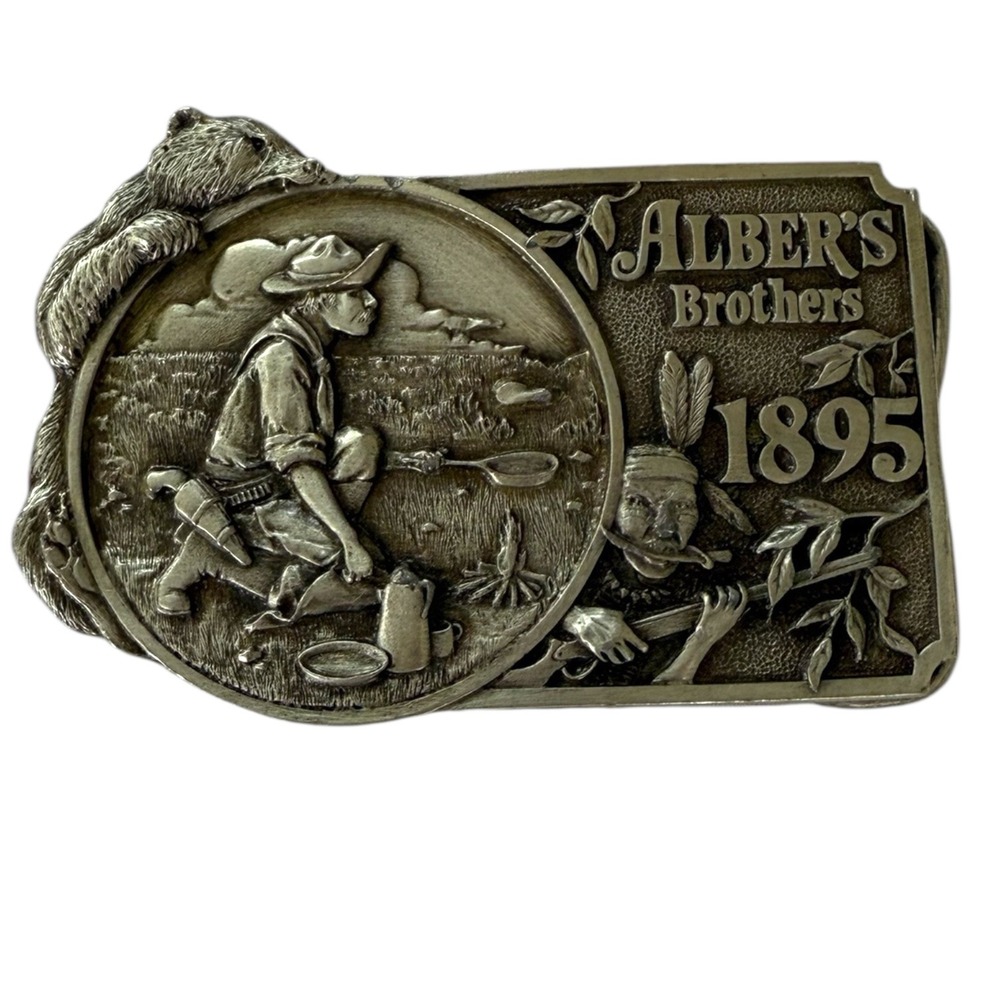 Alber's Brothers Vintage 1981‎ Belt Buckle Western Cowboy Native American Bear